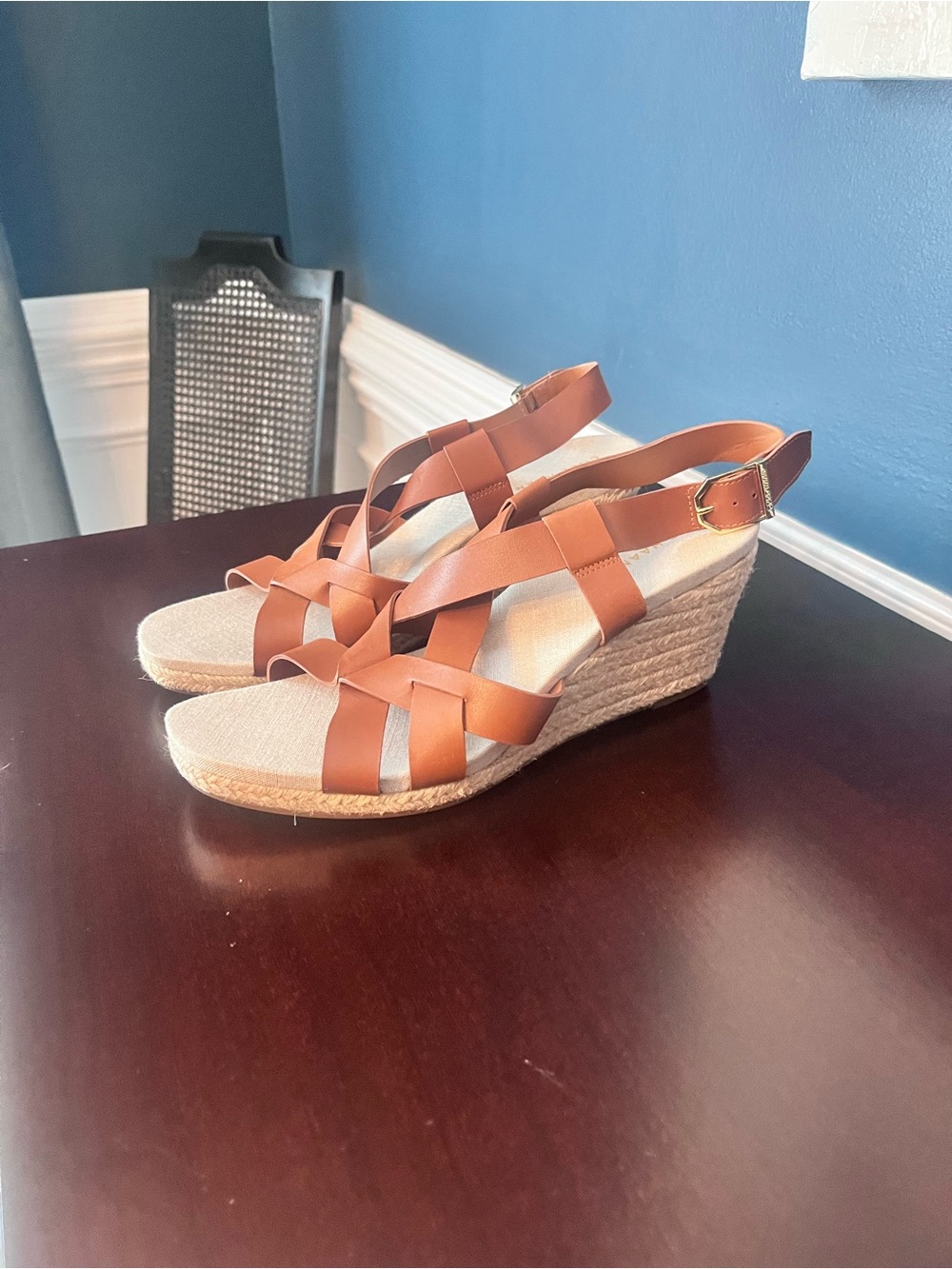 COLE HAAN Women's Crystal Honey Leather Espadrille Wedge Sandals NWOT